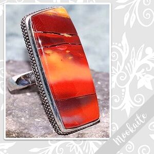 Mookaite Jasper Silver Artisan Ring Sz 9 (Burgundy / Maroon, Red, Gold / Yellow)